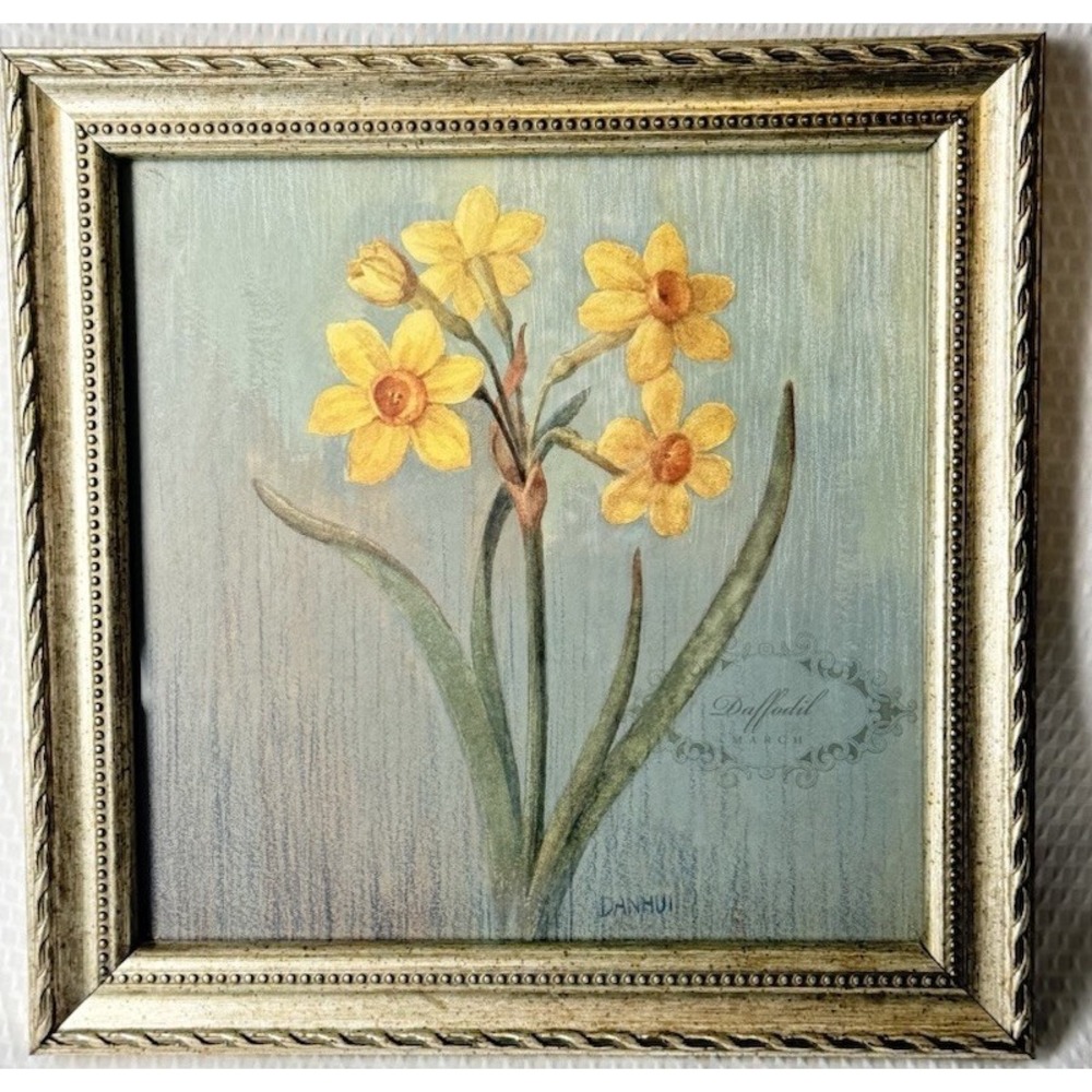 DANHUI Signed Botanical Framed "Daffodil" Still Life Painting, Small Realism - Picture 4 of 4